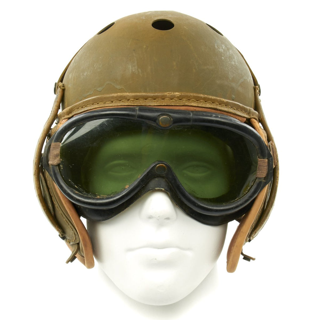 Original U.S. WWII M38 Tanker Helmet by Rawlings with M-1944 Polaroid Goggles - Size 7 1/8 Original Items