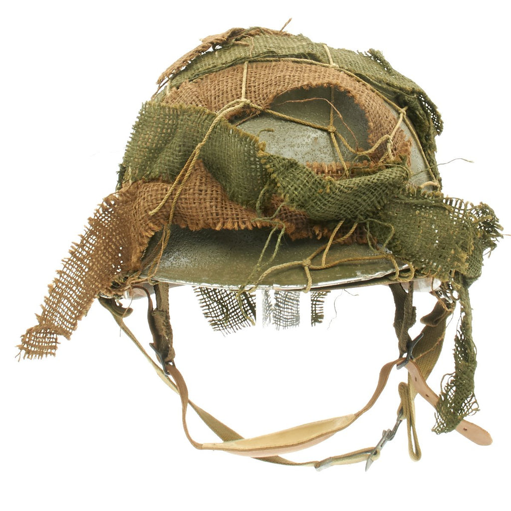 Original U.S. WWII 1944 M1 McCord Front Seam Helmet with Korean War CAPAC Paratrooper Liner and Net Original Items