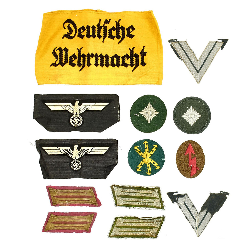 Original German WWII Insignia Grouping with Armband including Panzer Eagles & Collar Tabs Original Items