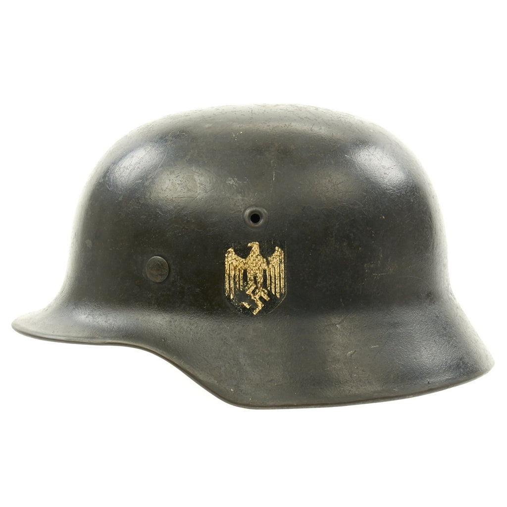 Original German WWII Army Heer M40 Single Decal Helmet with Liner - Marked NS64 Original Items