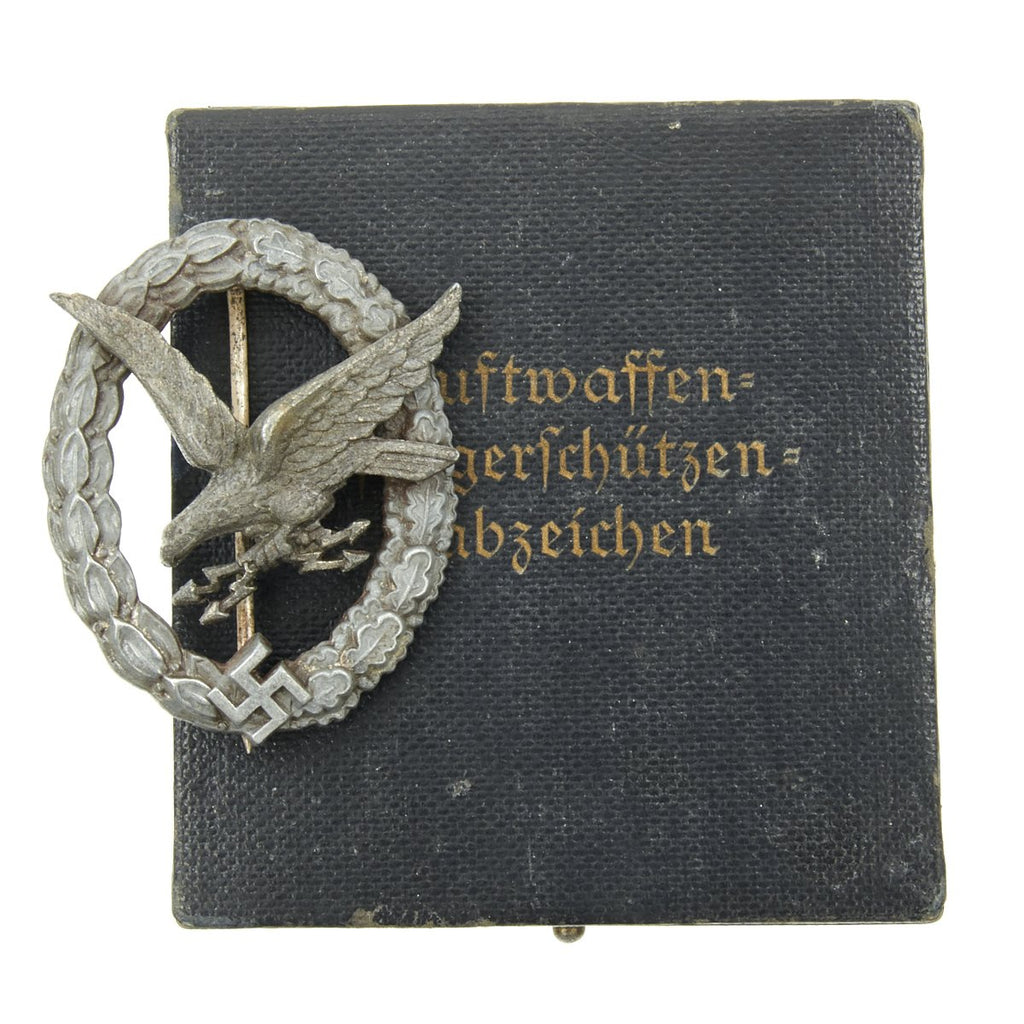 Original German WWII Luftwaffe Air Gunner Badge with Lightning Bolts by Assmann in Case Original Items