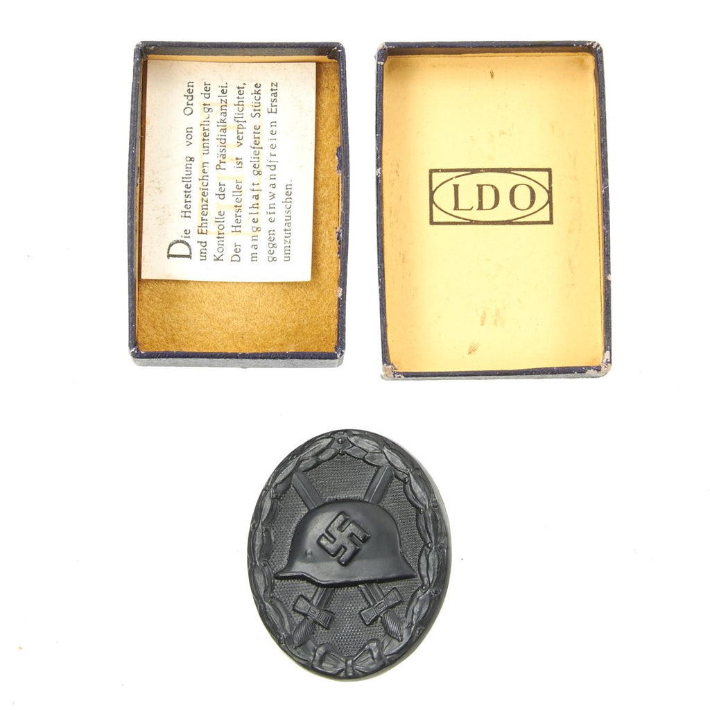 Original German WWII Black Wound Badge by Zimmermann in LDO Box Original Items