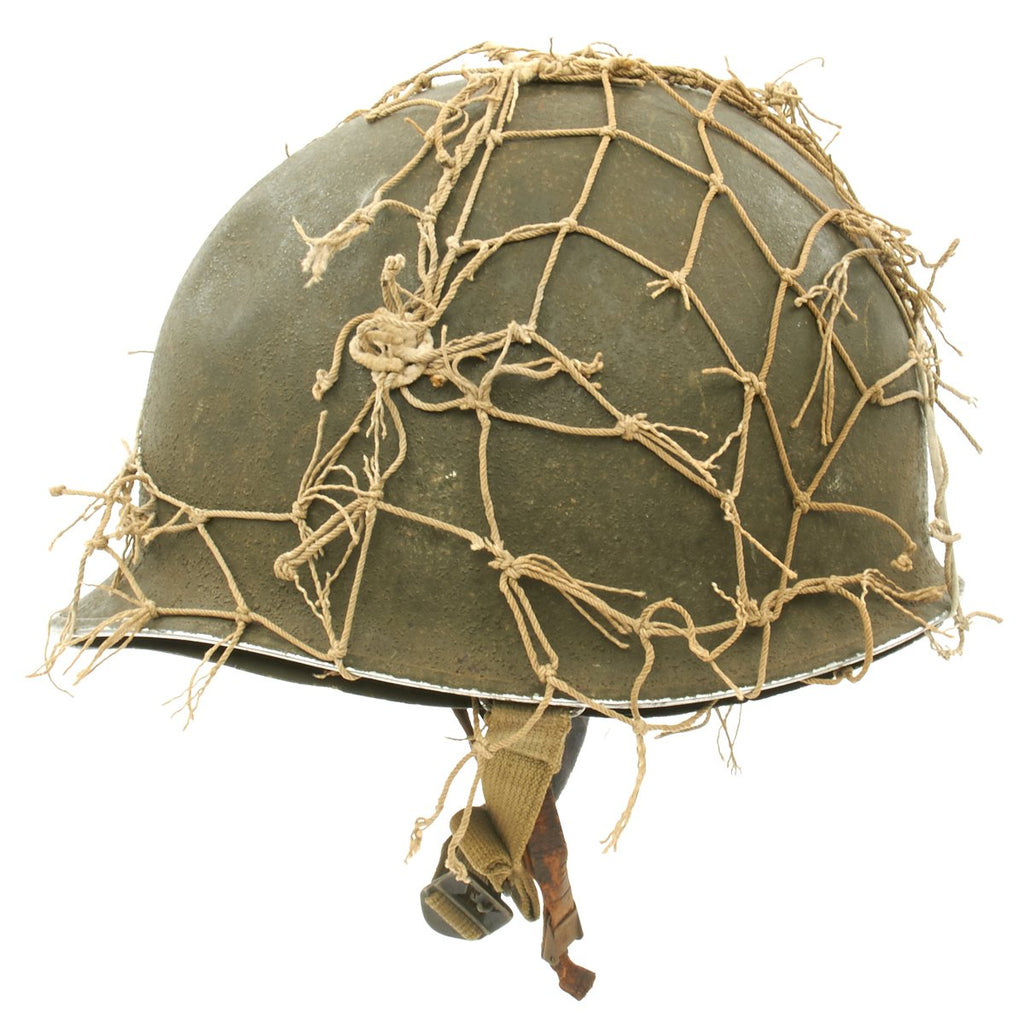 Original U.S. WWII 1942 M1 McCord Fixed Bale Front Seam Helmet with St. Clair Liner and Net Original Items