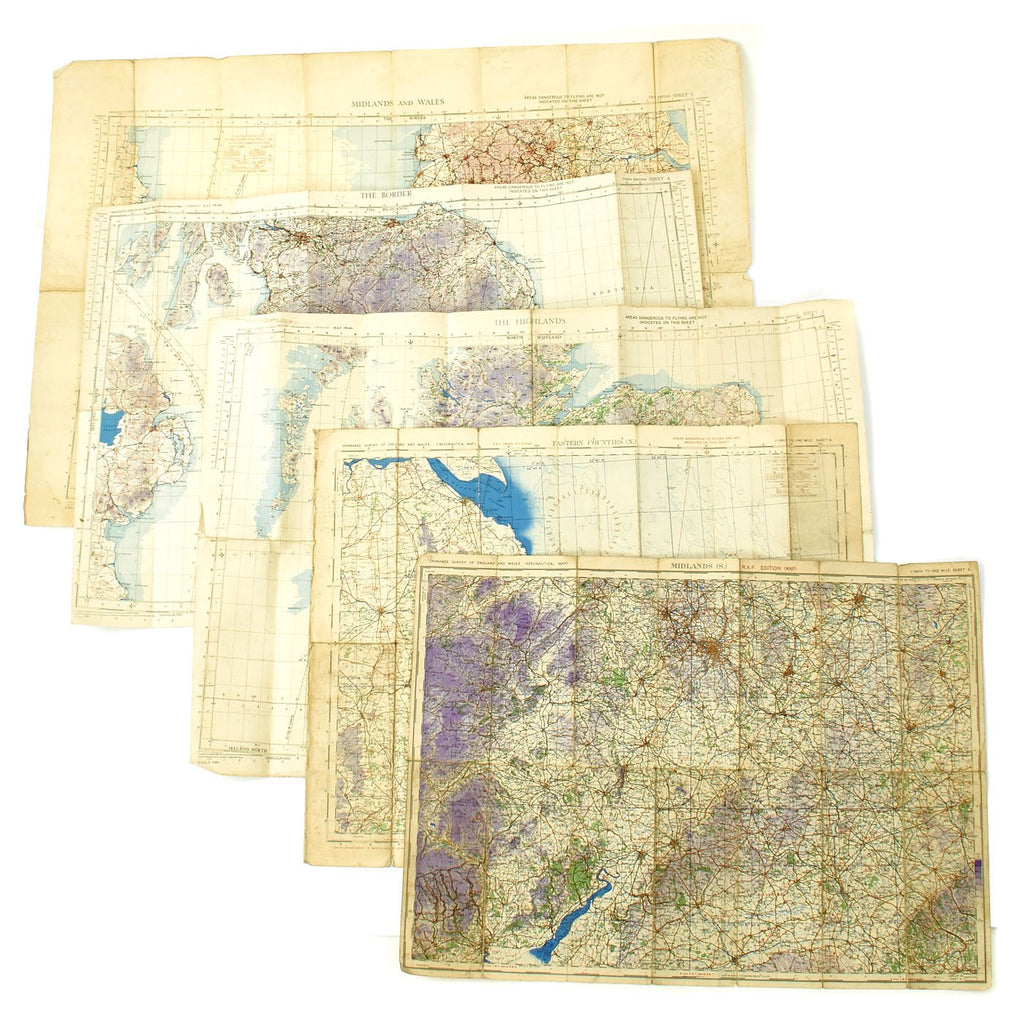 Original British WWII RAF Edition War Maps of England - Set of 5 Original Items