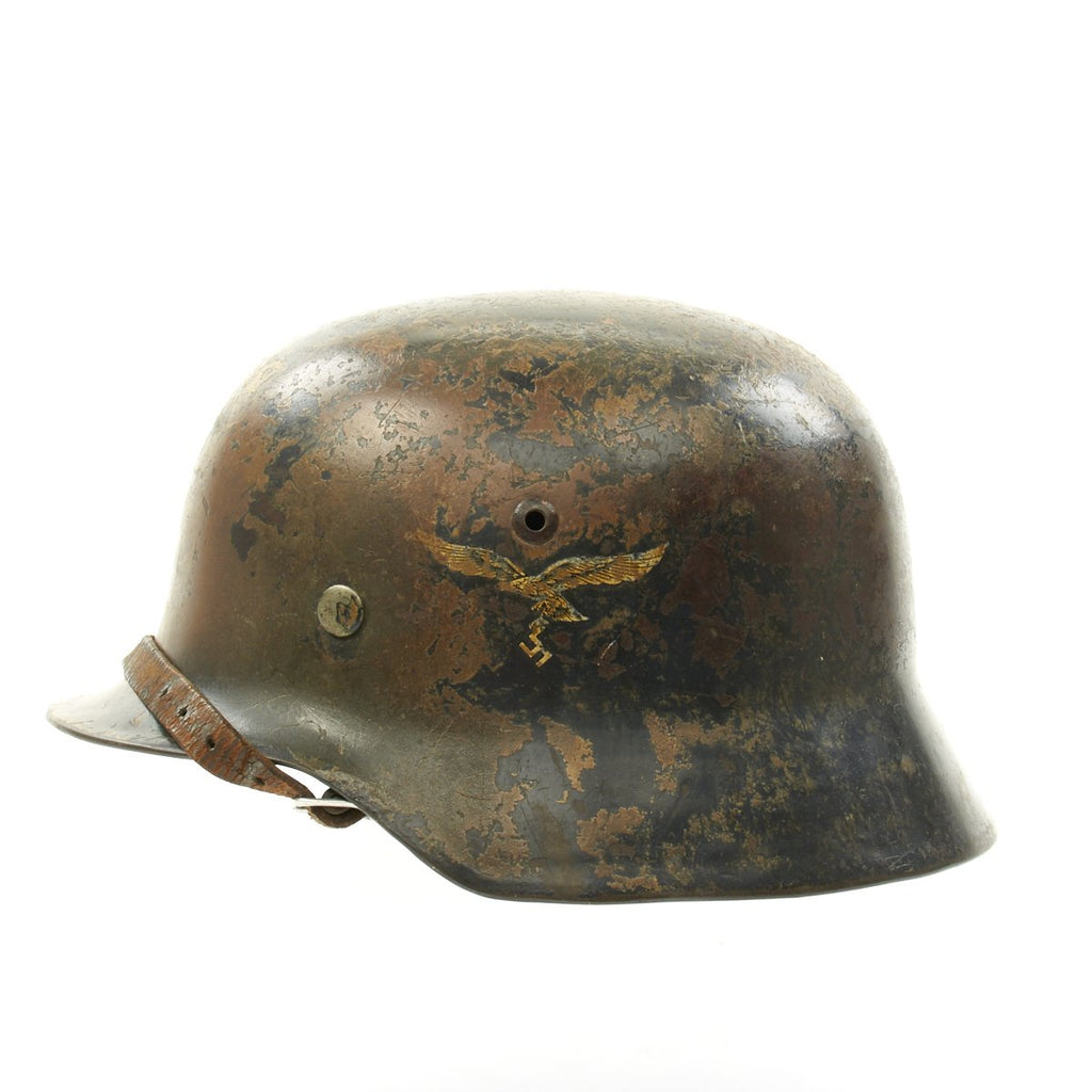 Original German WWII Camouflage Luftwaffe Double Decal M35 Helmet - Named to Fliegerhorst Kommandantur Original Items