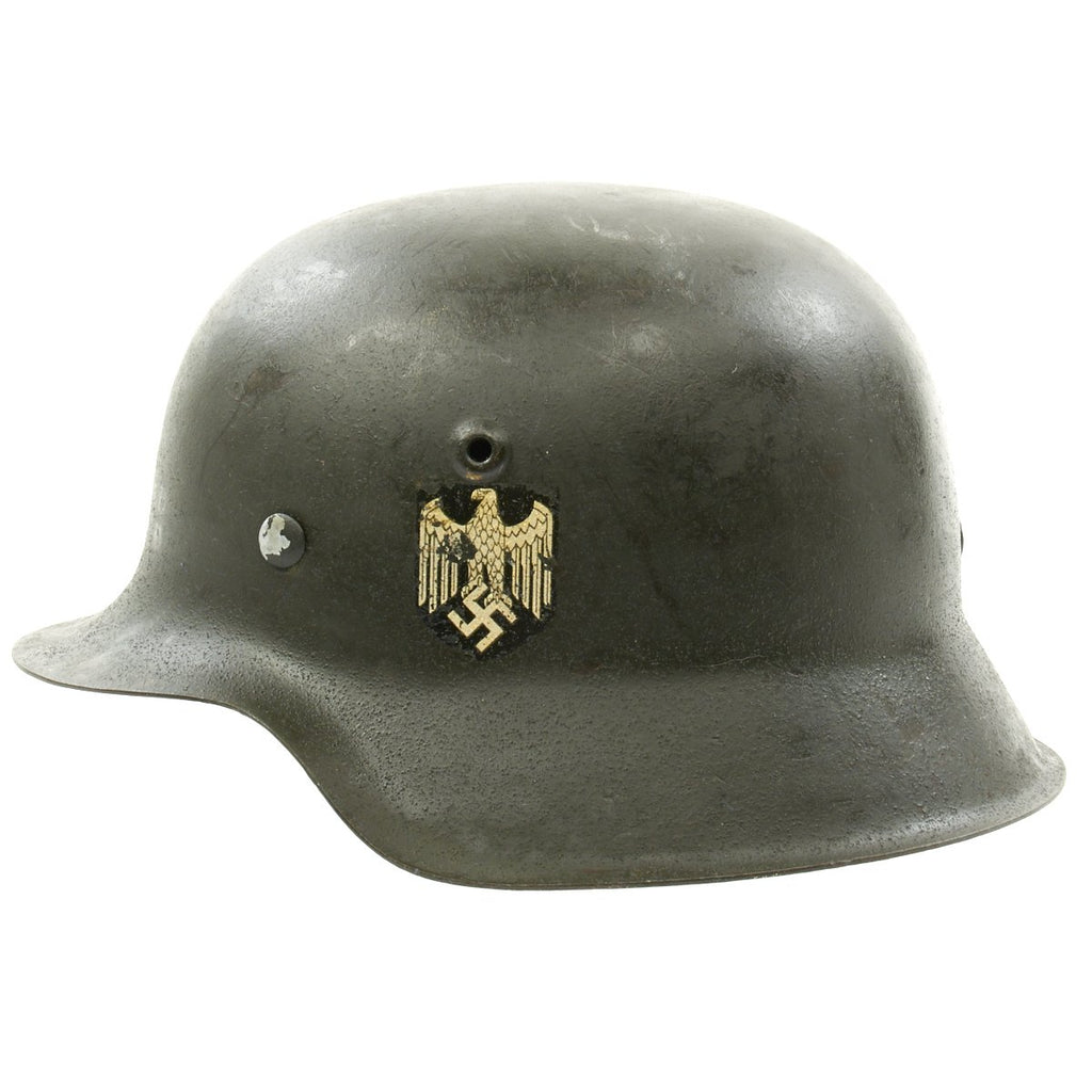 Original German WWII M42 Single Decal Army Heer Helmet with Dome Stamp and Liner - hkp62 Original Items