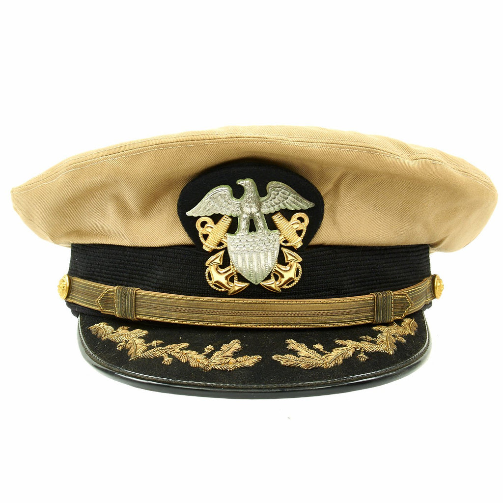 Original U.S. WWII Named Naval Commander Officer Khaki Summer Visor Cap - Size 7 1/4 Original Items