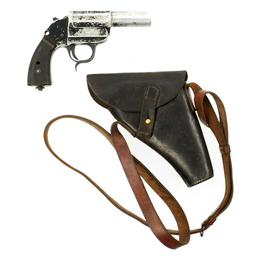 Original German WWII Leuchtpistole 34 Heer Signal Flare Pistol by Walther in British Holster - Dated 1942 Original Items