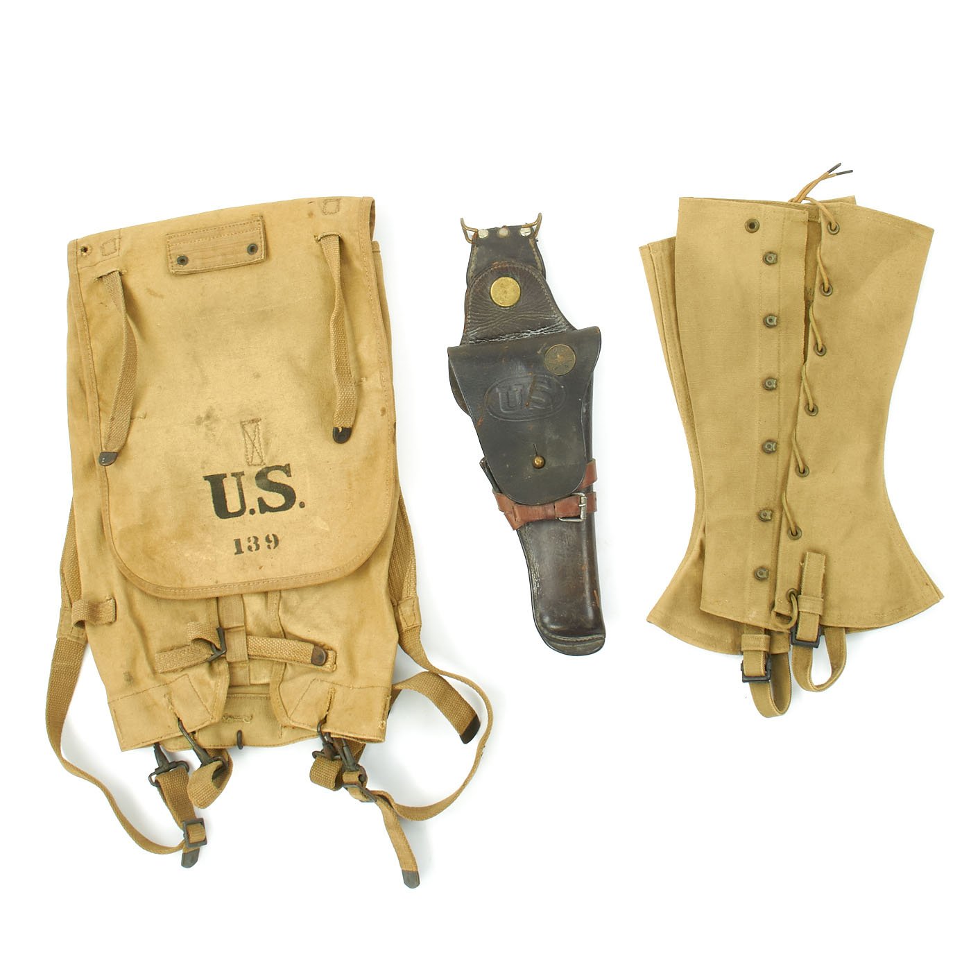 field gear Original U.S. WWI Field Gear Set: M1910 Haversack, M1912 Leather Holst – International Military Antiques