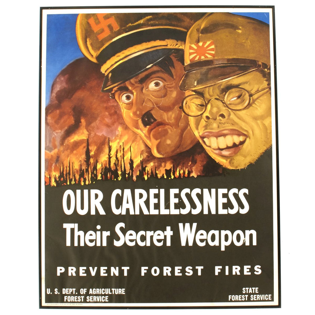 Original U.S. WWII 1943 Propaganda Poster - OUR CARELESSNESS - THEIR SECRET WEAPON - PREVENT FOREST FIRES Original Items