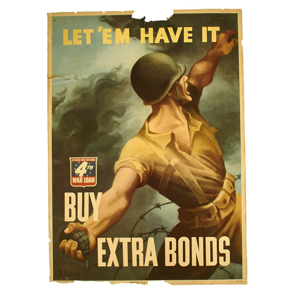 Original U.S. WWII Let 'em have it! Buy Extra Bonds Poster Original Items
