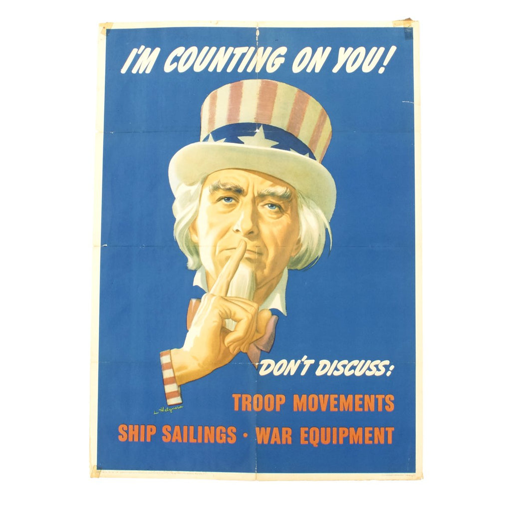 Original U.S. WWII Uncle Sam Security Poster - I'm Counting On You! Don't Discuss - OWI Poster No. 78 Original Items