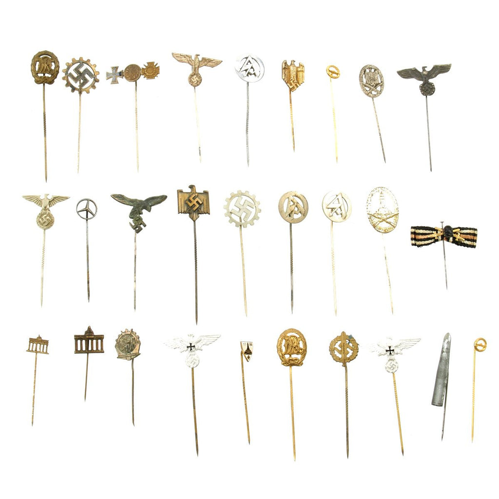 Original German WWII Stick Pin Collection - Lot of 28 Original Items