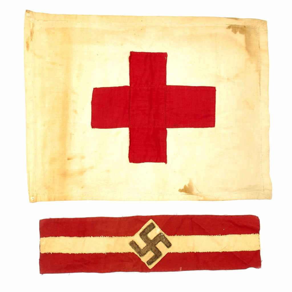 Original German WWII Field Used Hitler Youth Member Armband with Small Medic Flag - Hitlerjugend Original Items