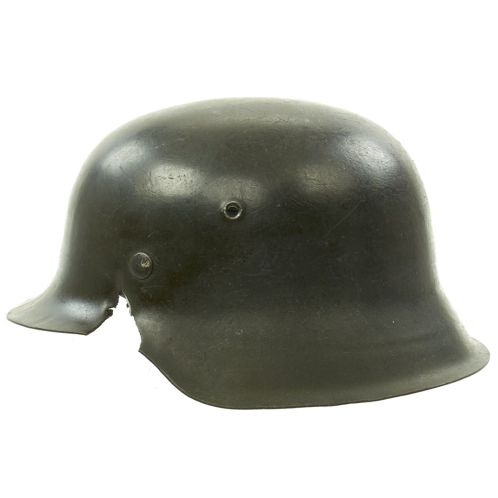 Original German WWII M42 Wehrmacht No Decal KIA Shot Through Helmet Shell with Liner Band - ckl64 Original Items