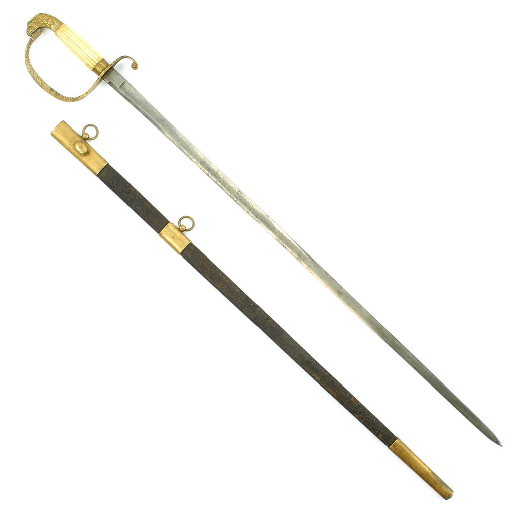 Original U.S. Model 1830 Officer's Eagle Head Sword with Ivory Grip and Leather Scabbard Original Items