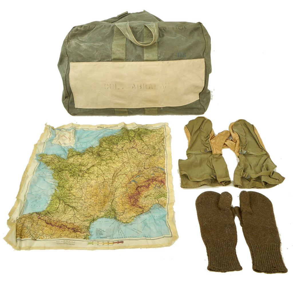 Original U.S. WWII Airborne D-Day Silk Map "Zones of France" - Dated March 1944 - WEA Western European Area with Named Kit Bag Original Items