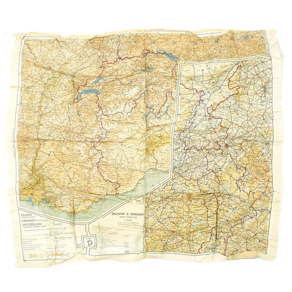 Original U.S. WWII Silk Escape Map of Western Europe 43/C 43/D Original Items