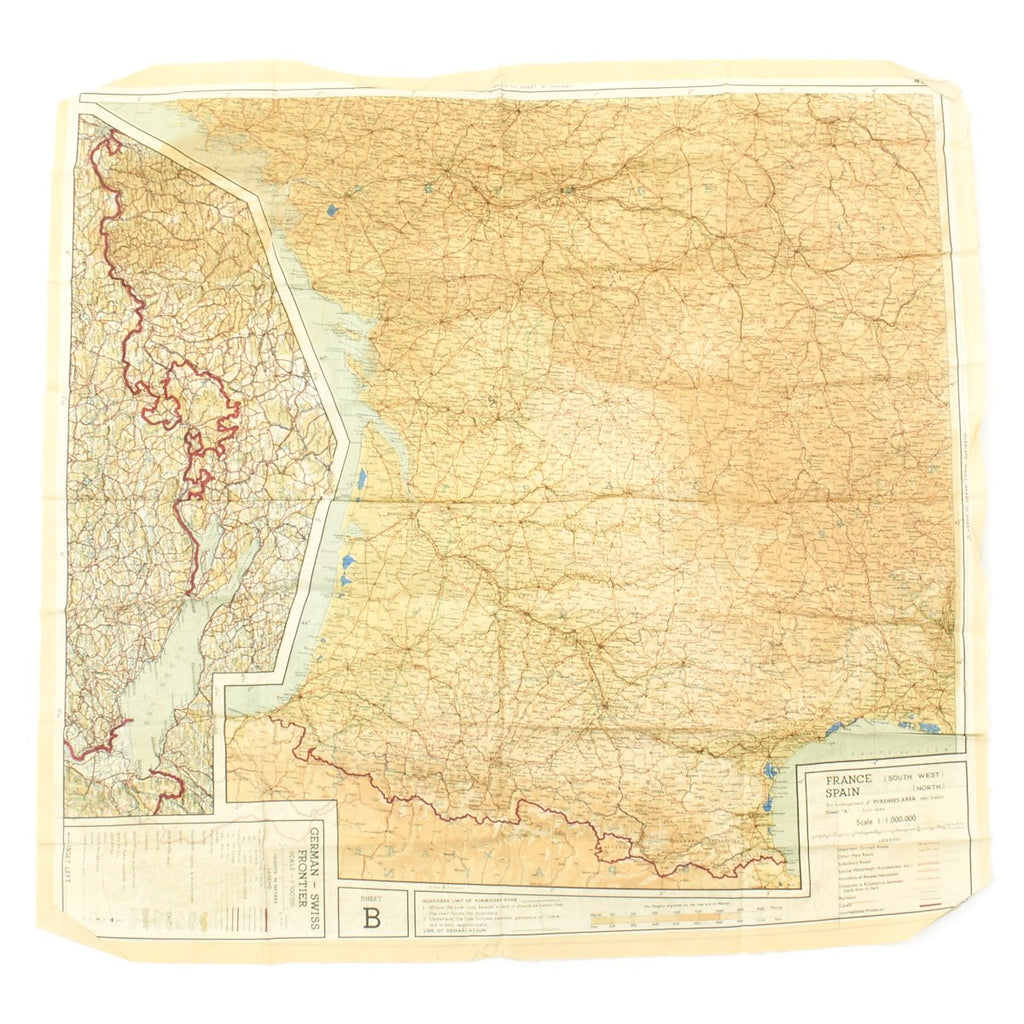 Original U.S. WWII Double Sided Color Silk Escape Map of Western Europe 43/A 43/B Original Items
