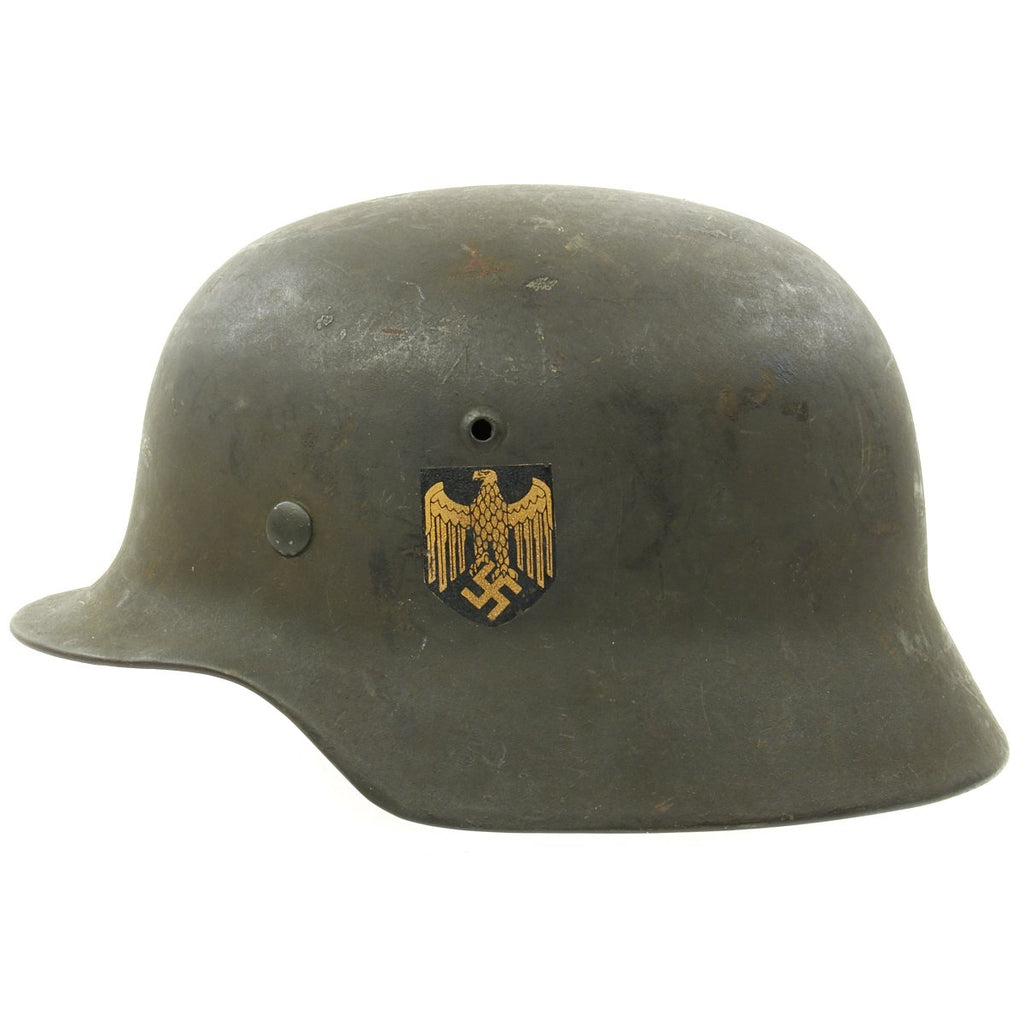 Original German WWII Excellent Condition Army Heer M35 Single Decal Helmet with 56cm Liner - ET64 Original Items