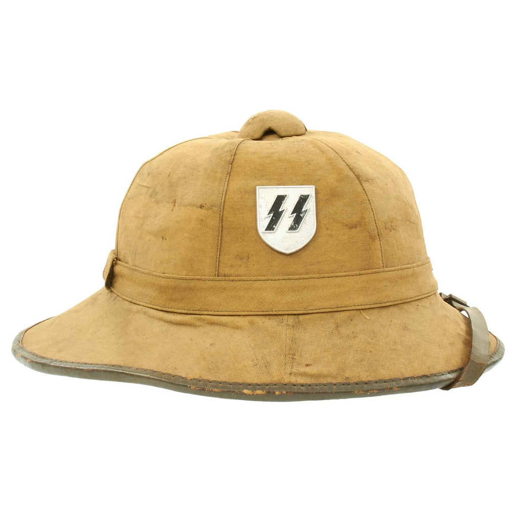 Original German WWII First Model DAK Afrikakorps Sun Helmet with Reproduction SS Badges Original Items