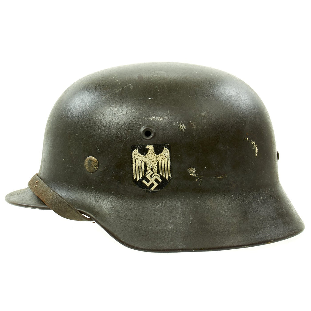 Original German WWII Army Heer M40 Single Decal Steel Helmet with Size 56 Liner - ET64 Original Items