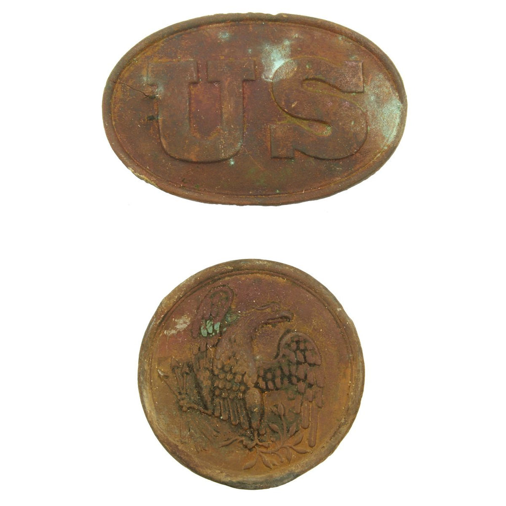 Original U.S. Civil War Federal Chickamauga Battlefield Excavated Cartridge Box Plate and Eagle Plate Set with Provenance Original Items