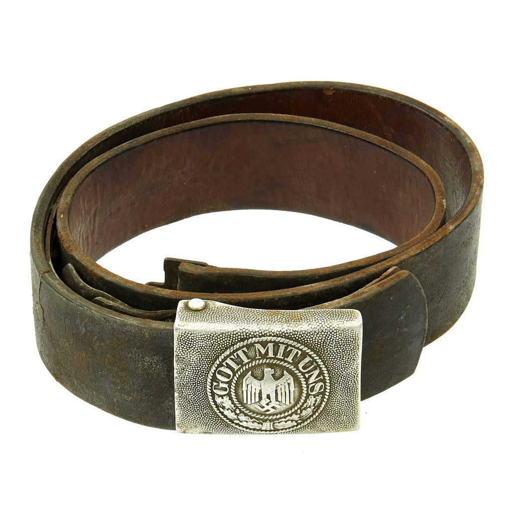 Original German WWII Wehrmacht Army Heer Belt with Pebbled Aluminum Buckle Original Items