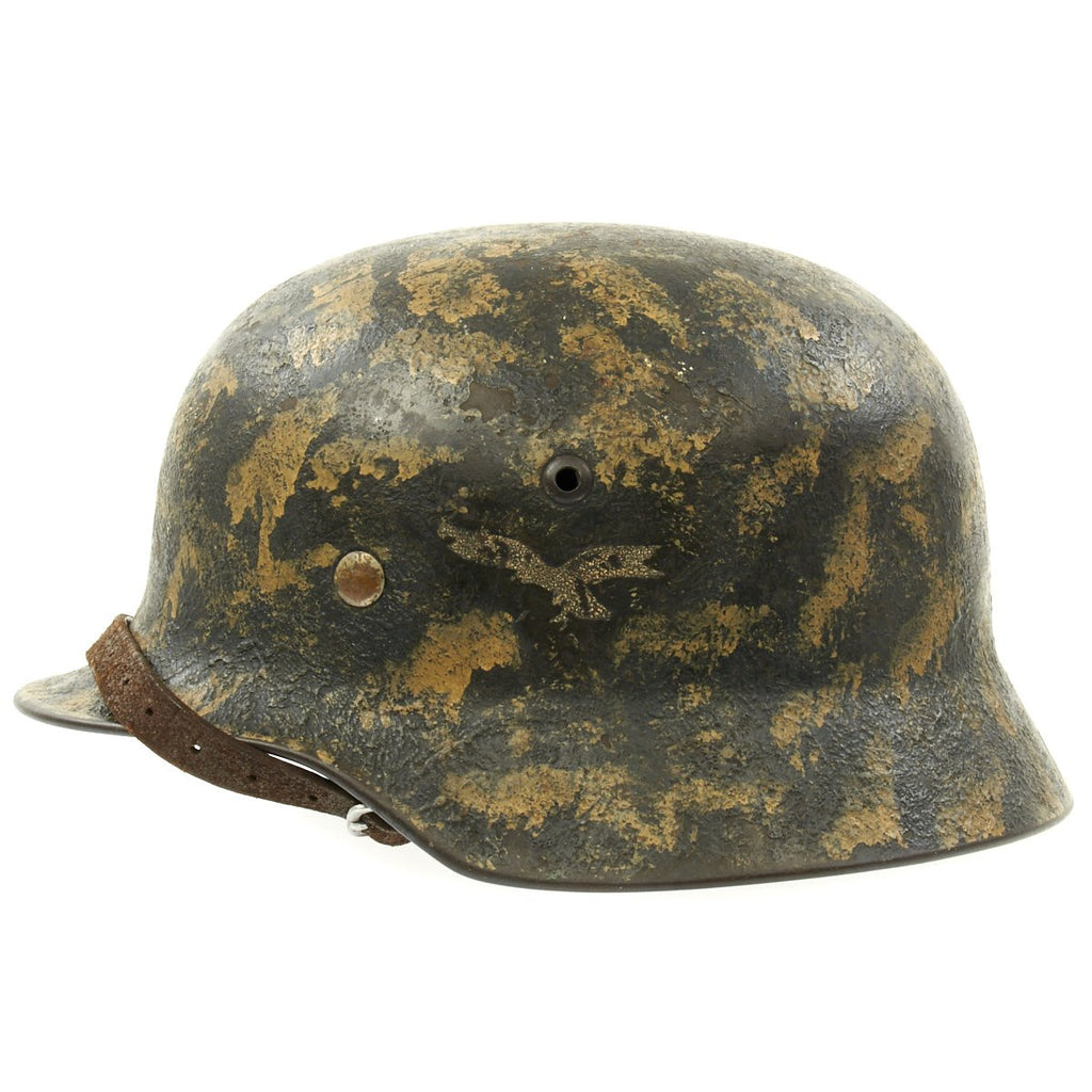 Original German WWII Tropical Camouflage Luftwaffe Double Decal M35 Helmet - Stamped Q64 Original Items