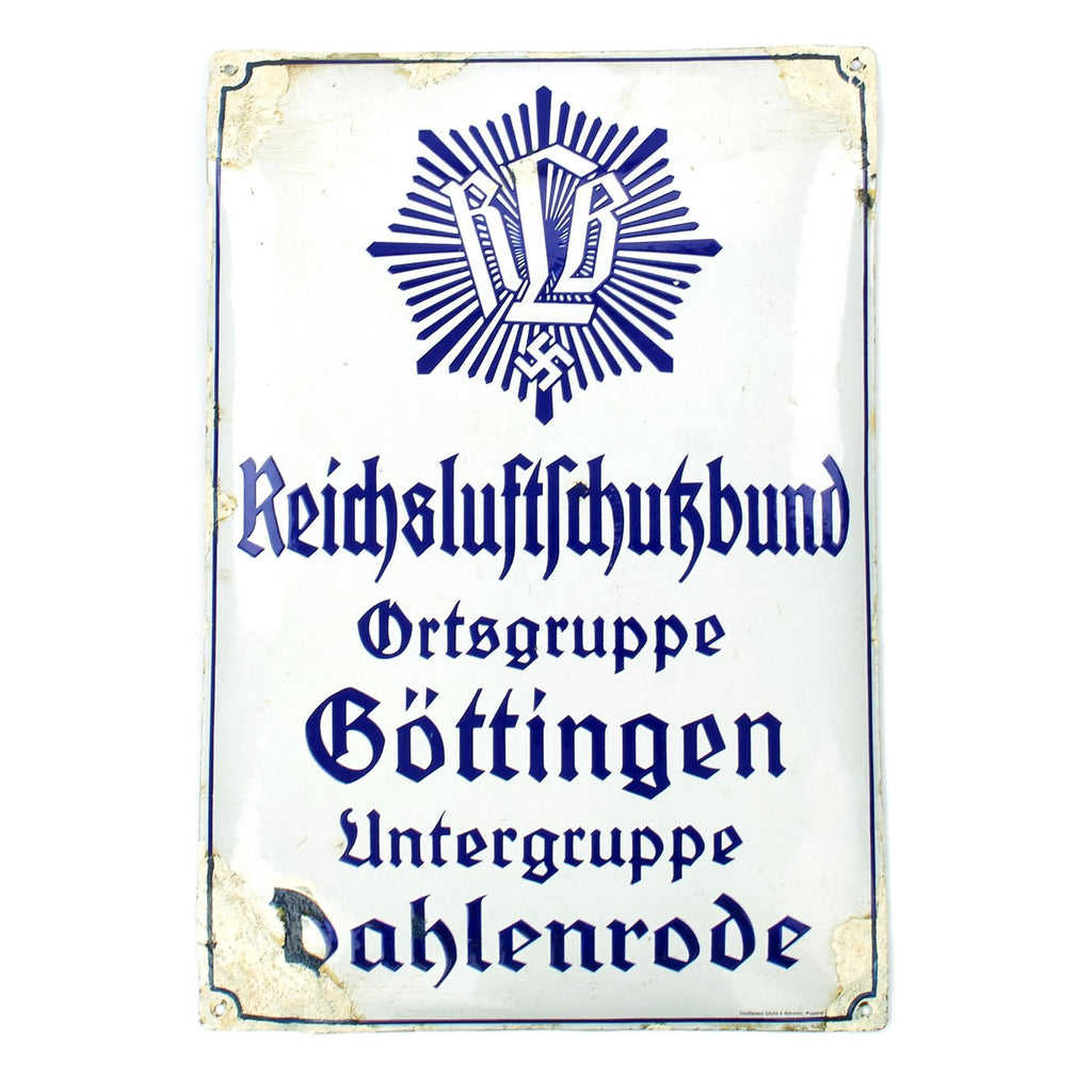 Original German WWII RLB Enamel Sign - Reichsluftschutzbund Ortsgruppe Göttingen Untergruppe Dahlenrode Original Items