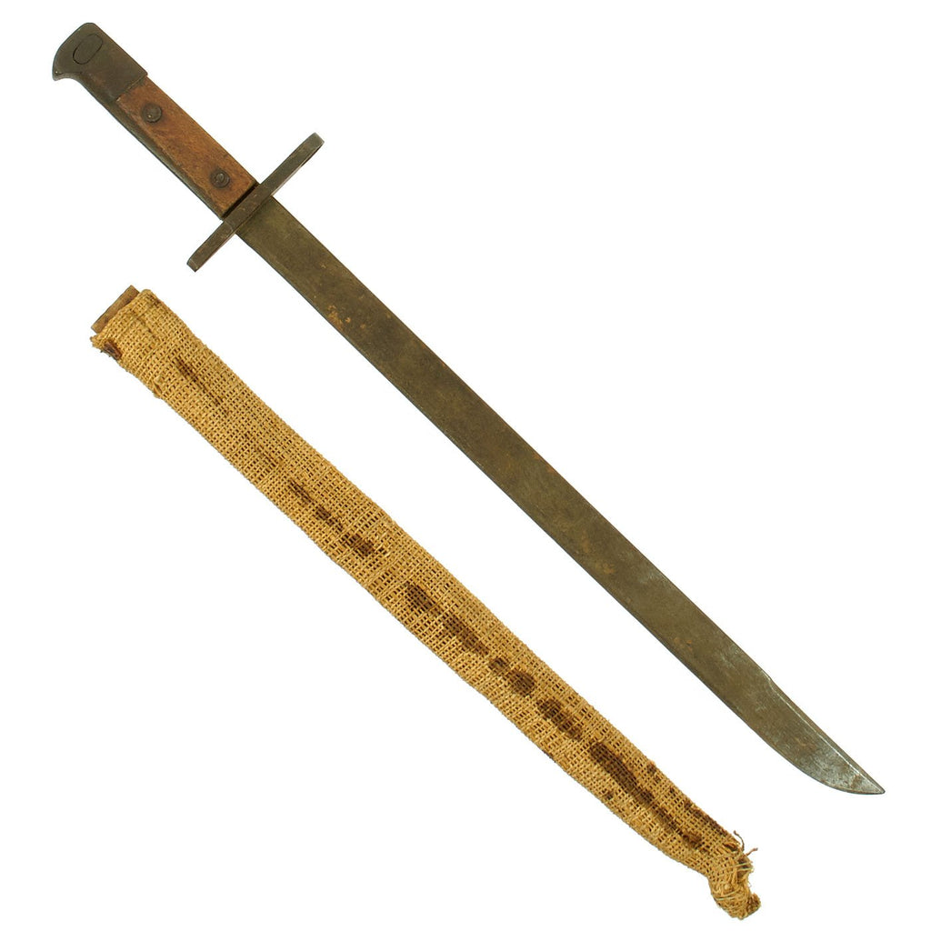Original Japanese Late WWII Arisaka Type 30 Last Ditch Bayonet with Rare Burlap Scabbard Original Items