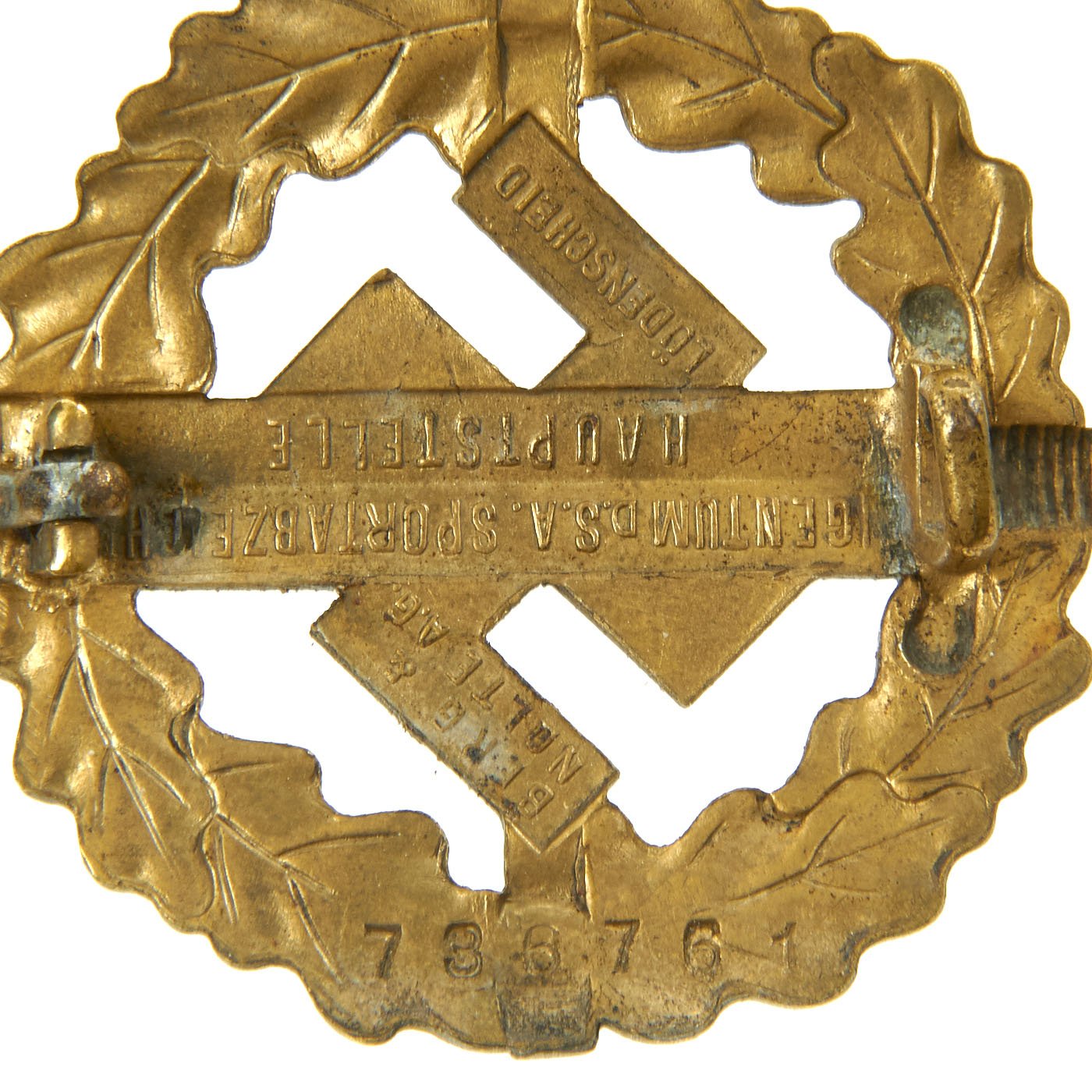 & German Original by – Grade Berg WWII Nolte Military SA Sports Antiques International Badge A.G in Gold