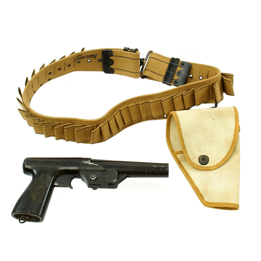 Original WWII U.S. Navy Mark 5 Signal Flare Pistol by Vulcan with Holster and Cartridge Belt - dated 1945 Original Items