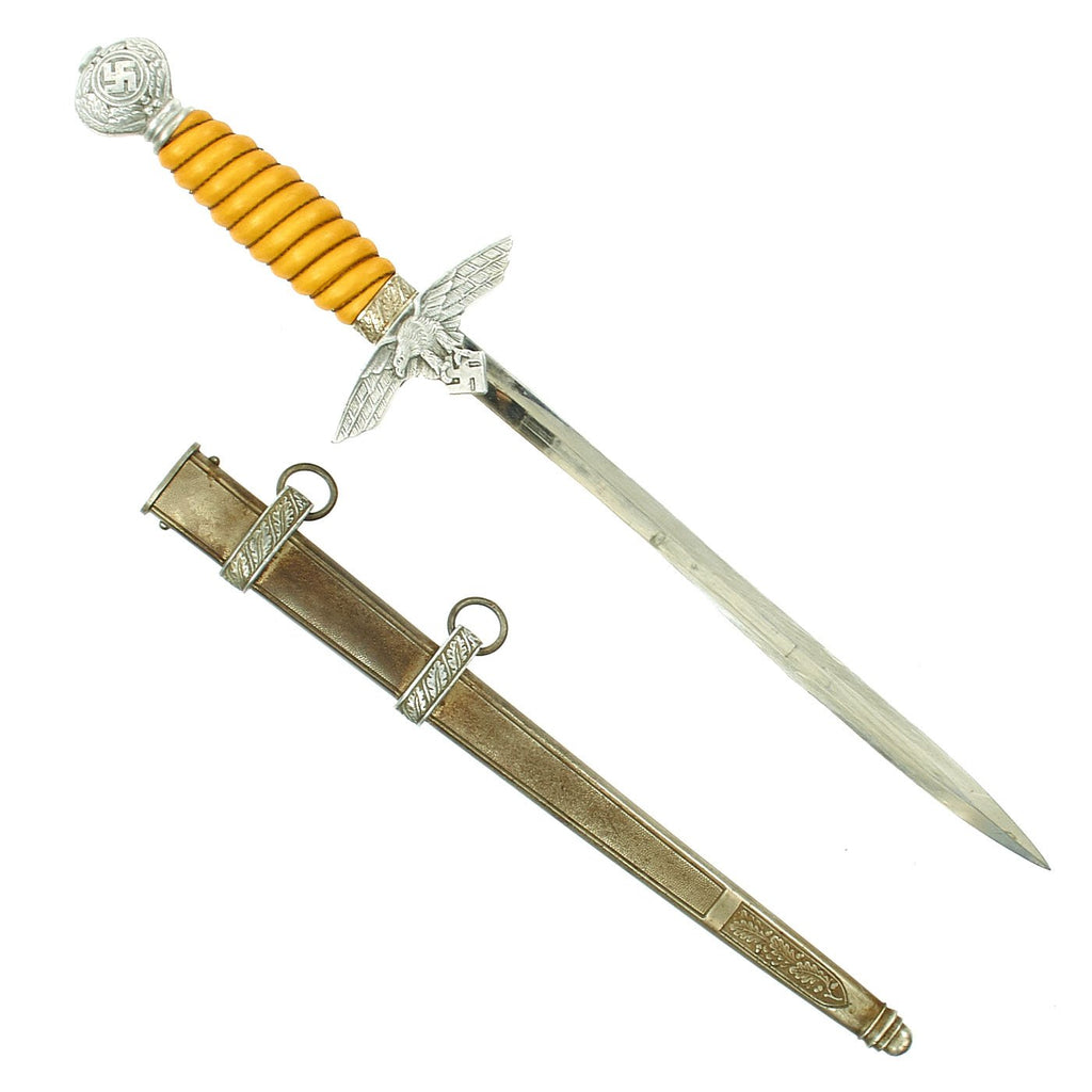 Original WWII German Early 2nd Model Luftwaffe Dagger by Carl Julius Krebs with Nickel-Plated Blade Original Items
