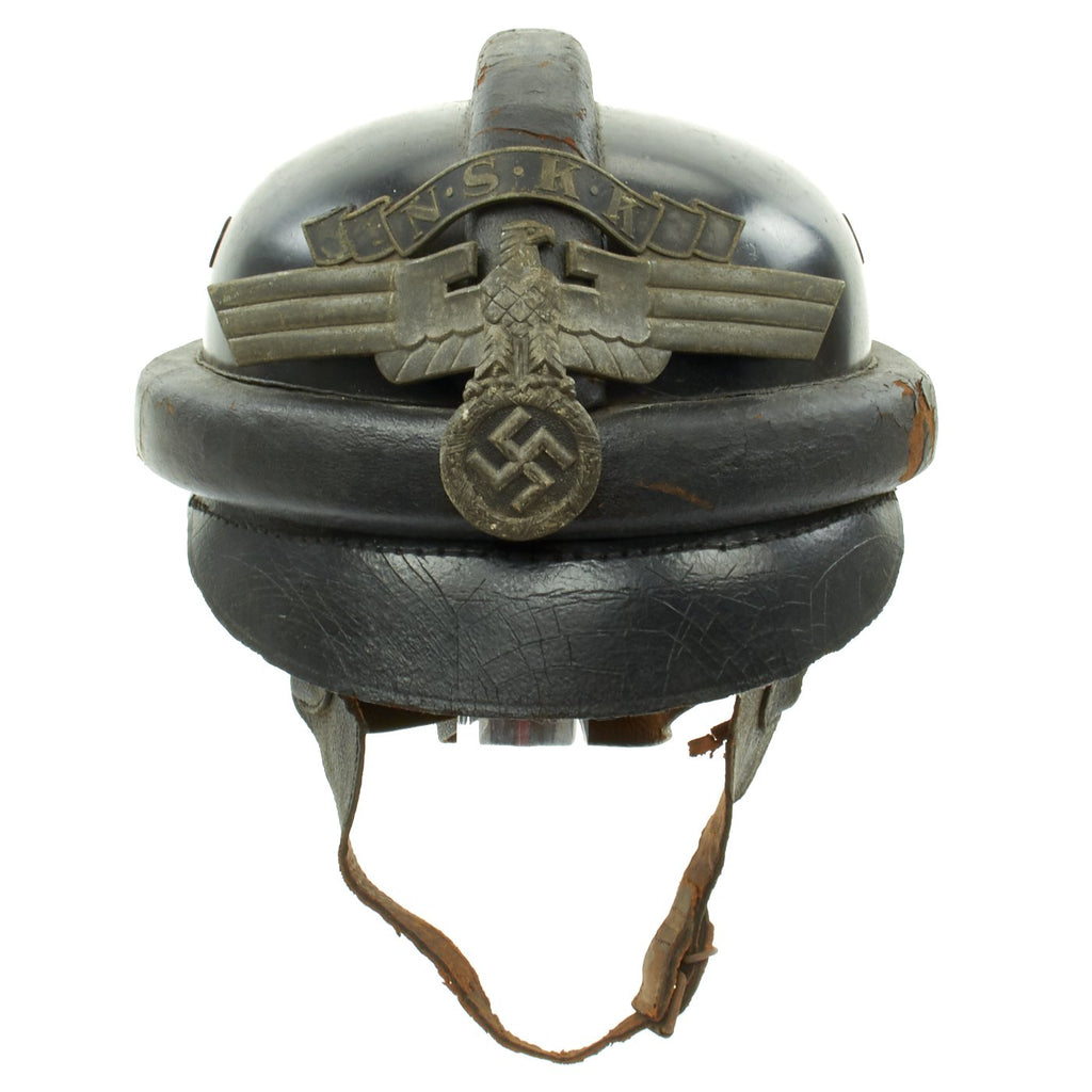 Original German WWII 2nd Pattern NSKK Crash Helmet by EREL issued to MotorSportSchule Rheindahlen Original Items