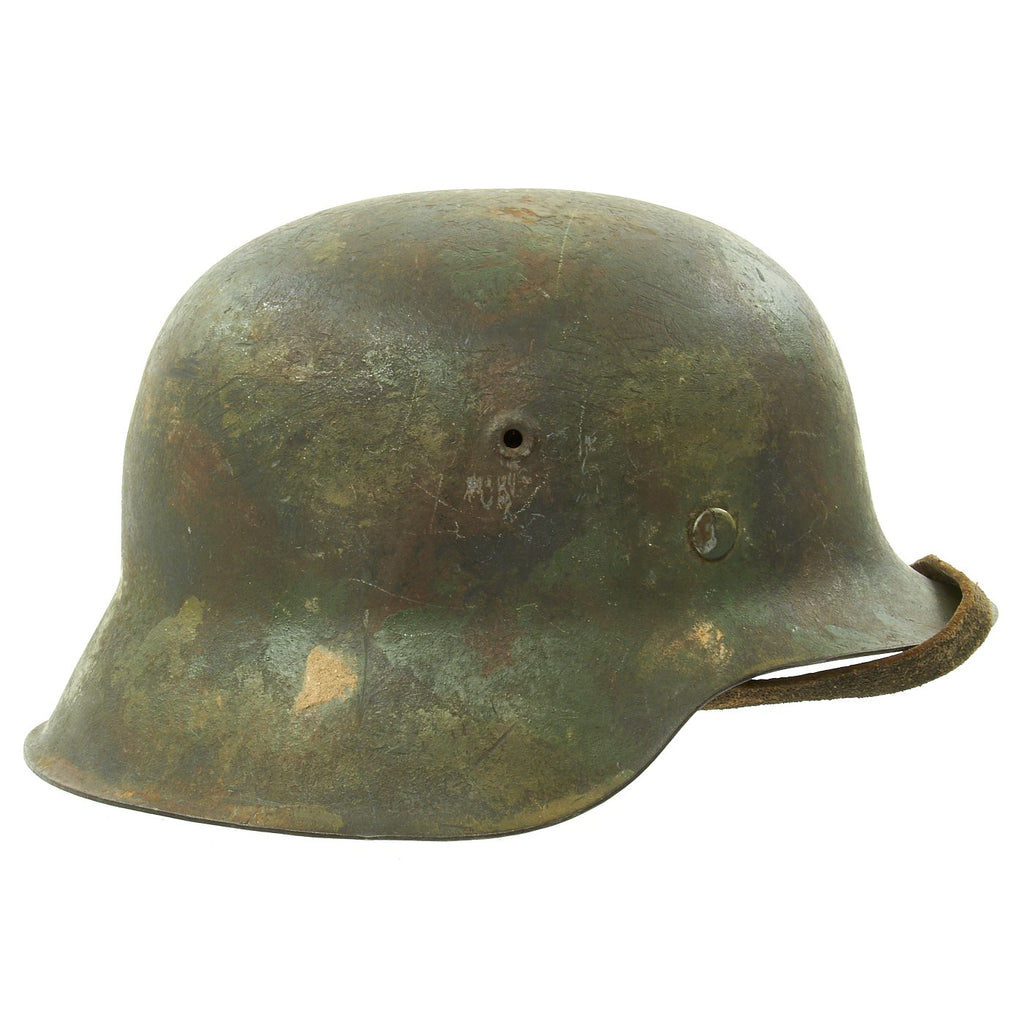 Original German WWII M42 Camouflage Painted Steel Helmet with Size 55 Liner - EF62 Original Items