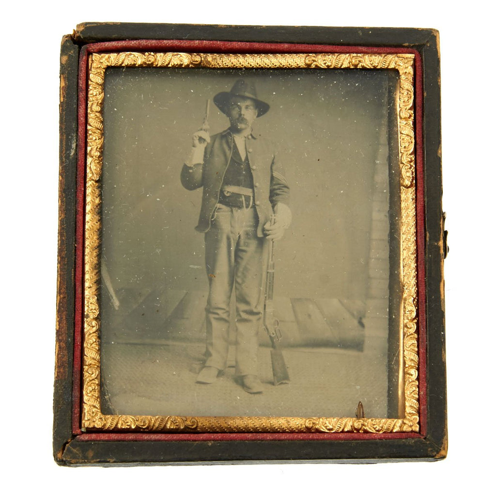 Original U.S. Indian Wars Cavalry NCO Sixth Plate Tintype with Winchester Yellow Boy and Colt Single Action Army Original Items