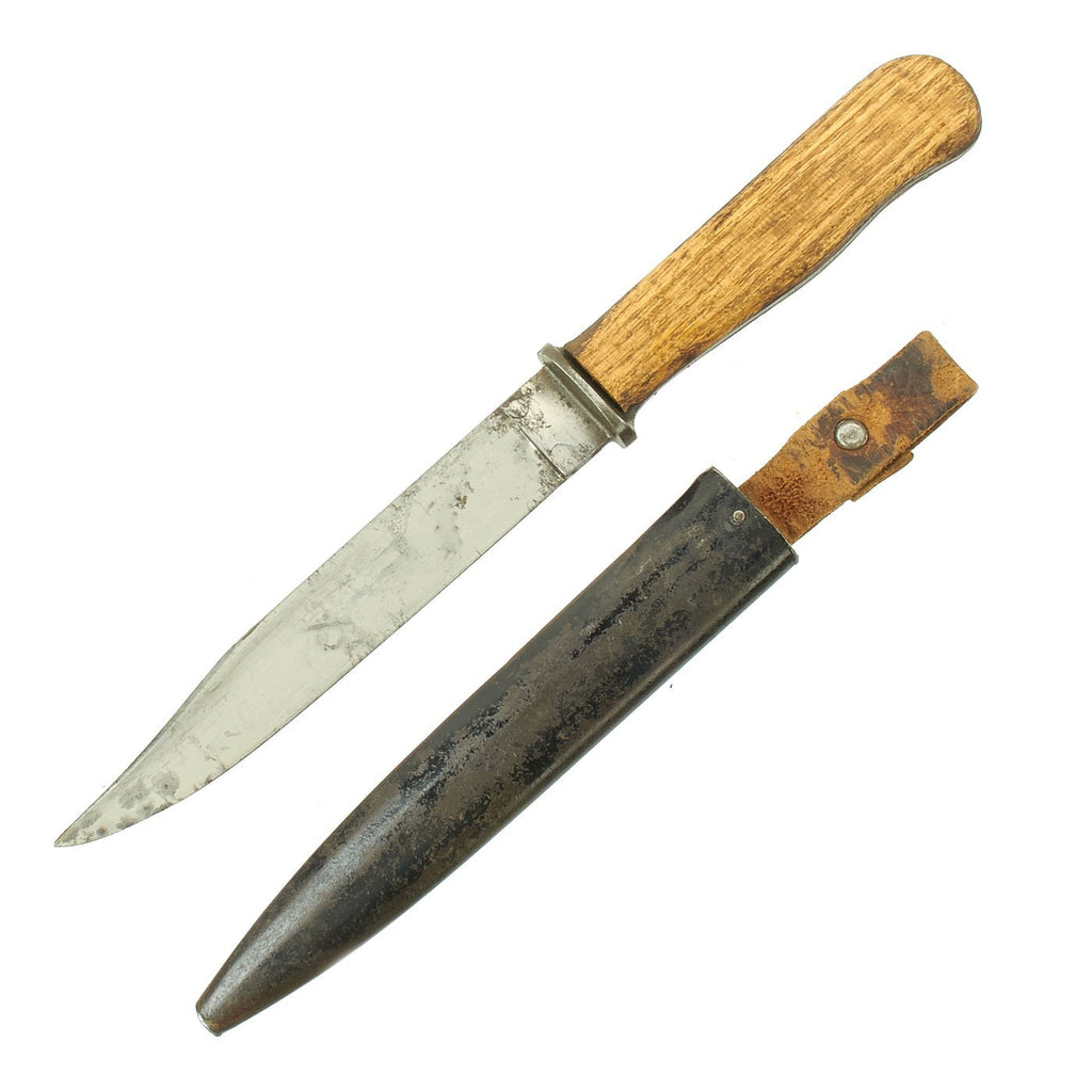 Original German WWII Wood Handle Trench Fighting Knife with Steel Scabbard Original Items