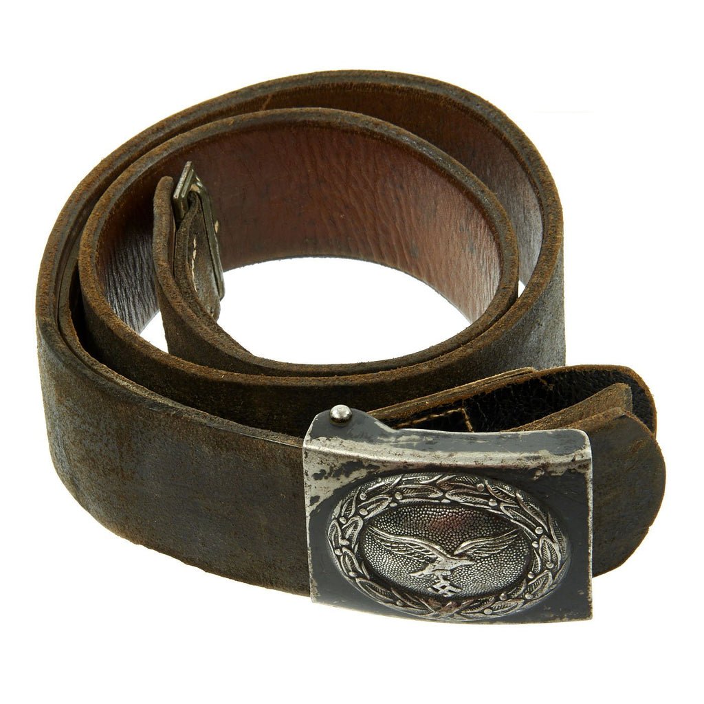 Original German WWII Luftwaffe Leather Belt with Steel Painted Buckle - both dated 1942 Original Items