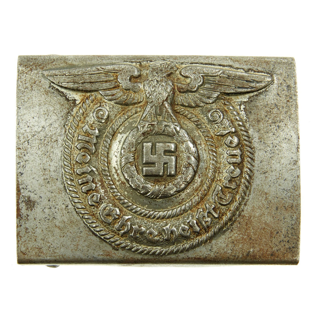 Original German WWII Steel SS EM/NCO Belt Buckle by Overhoff - Schutzstaffel Original Items