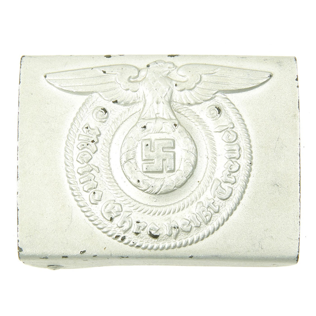 Original German WWII Steel SS EM/NCO Repainted Belt Buckle by Overhoff - Schutzstaffel Original Items