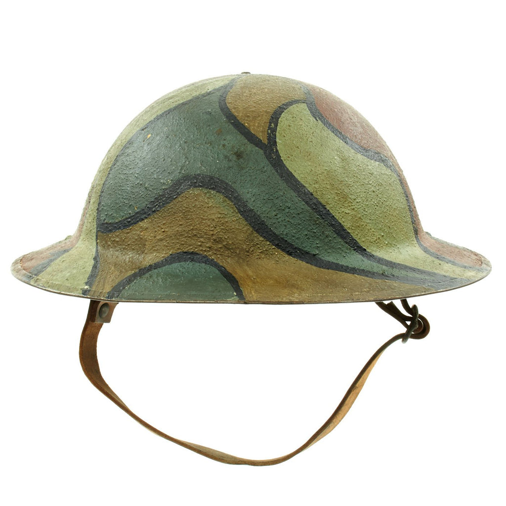 Original U.S. WWI M1917 Doughboy Helmet with Original Camouflage Textured Paint - size 6 7/8 Liner Original Items