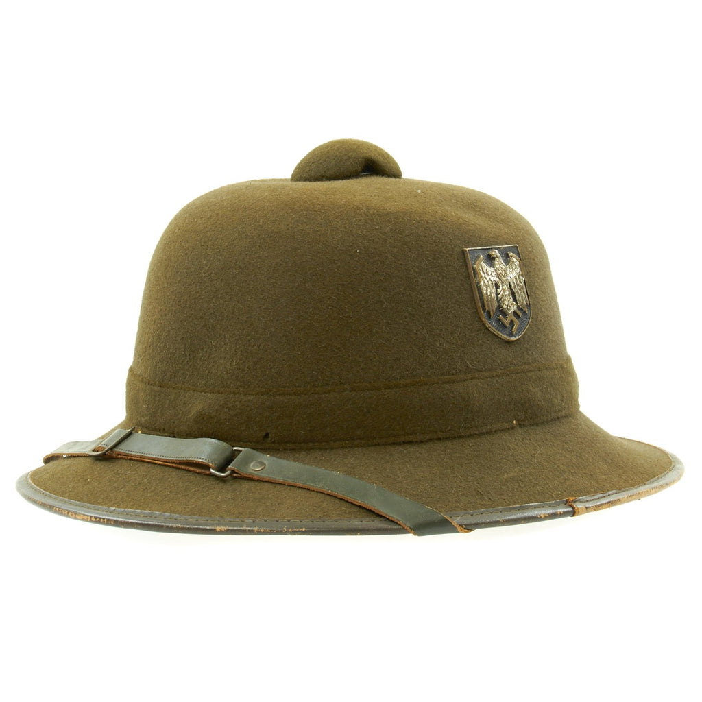 Original German WWII Second Model DAK Afrikakorps Sun Helmet with Brass Badges - Dated 1941 Original Items
