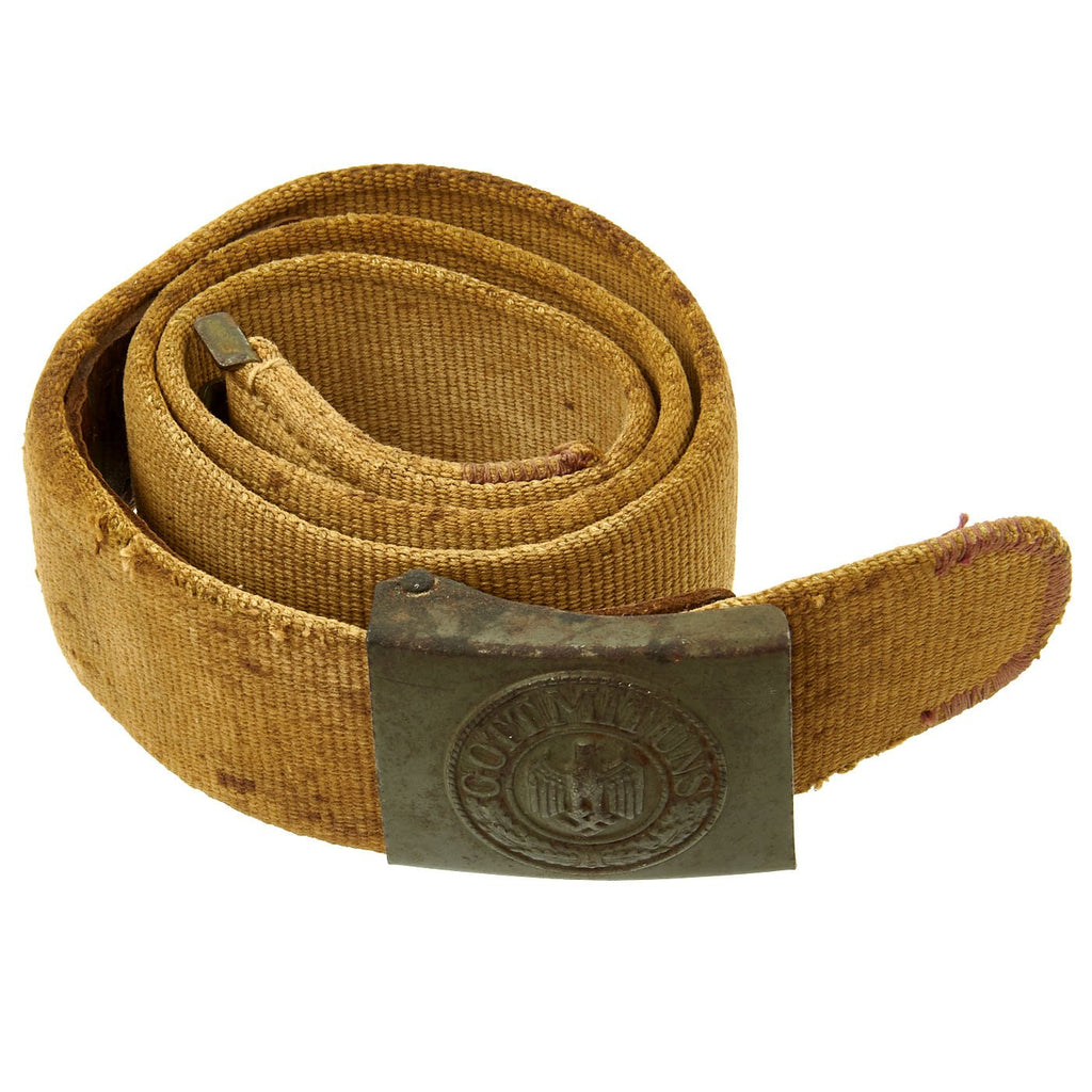 Original German WWII Rare Tropical Afrika Korps DAK Web Belt with Steel Buckle by Dransfeld & Co. Original Items