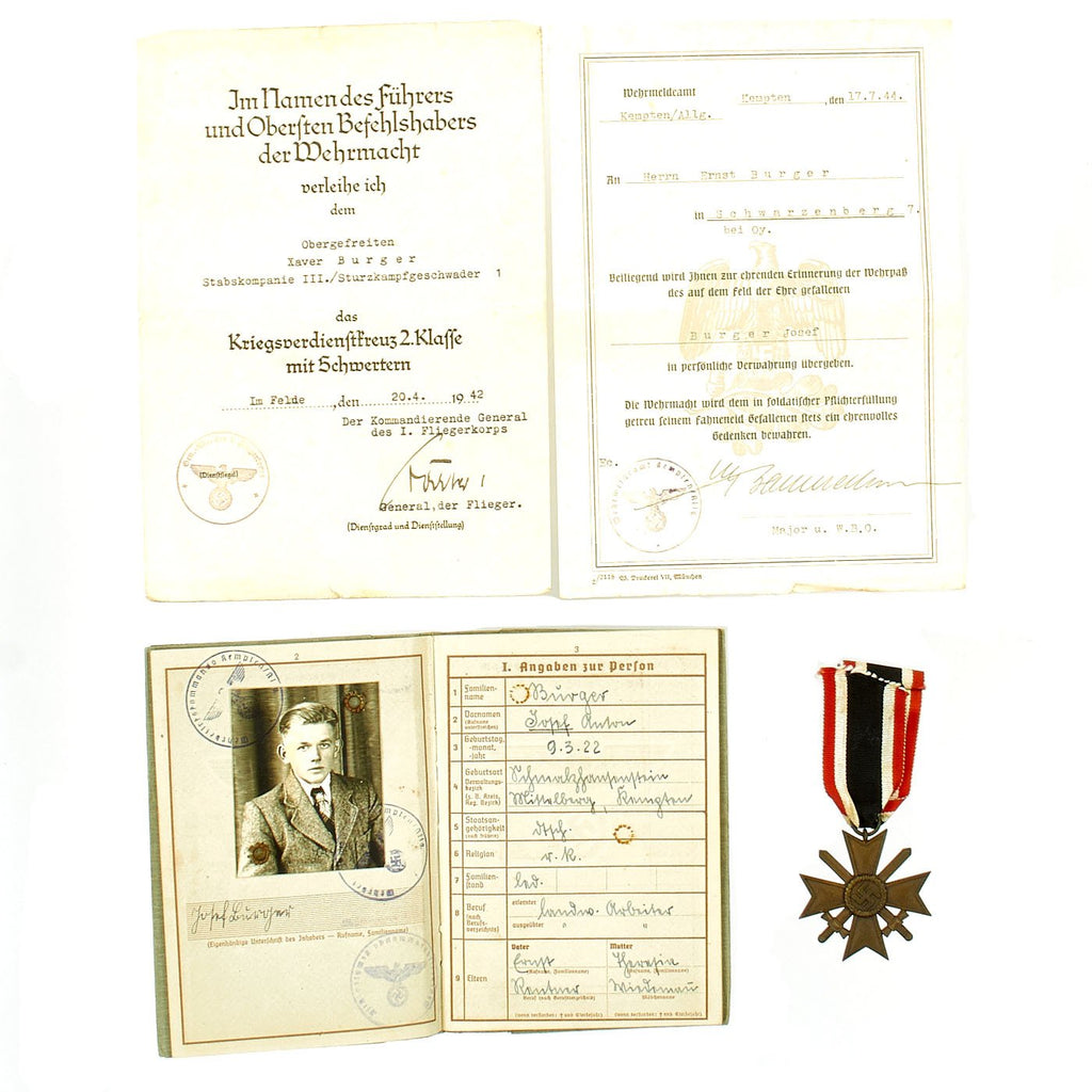 Original German WWII Wehrmacht Brothers Award Documents with Medal and Wehrpass Original Items