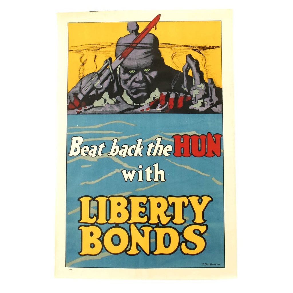 Original U.S. WWI Beat Back the Hun with Liberty Bonds Lithograph by Strothmann Original Items