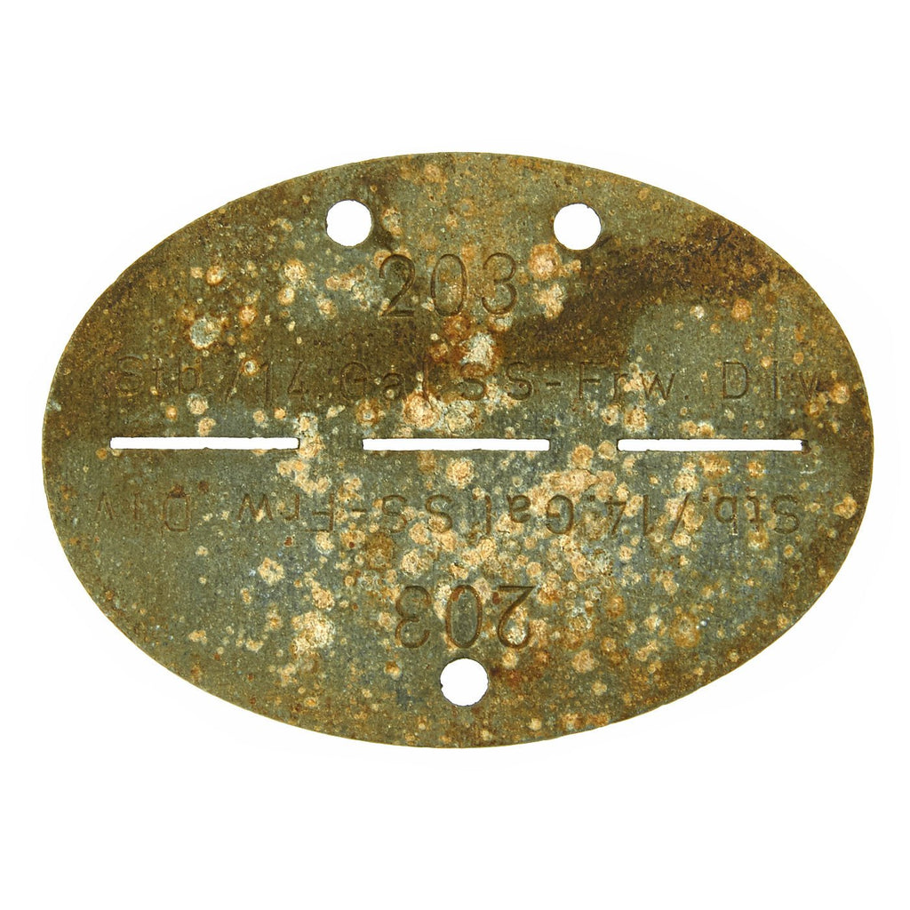 Original German WWII SS Identity Disc Dog Tag - 14th Waffen Grenadier 1st SS Galician Division - No. 203 Original Items