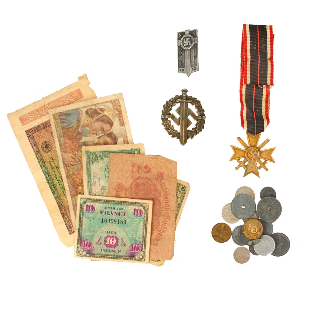 Original German WWI & WWII Medal, Insignia & Currency Grouping - 25 Items Original Items