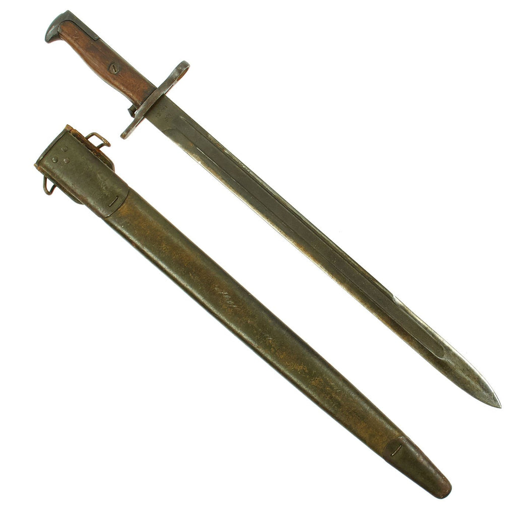 Original U.S. Pre-WWI M1905 Springfield 16" Rifle Bayonet with First Pattern Maxim Patent Scabbard - dated 1906 Original Items
