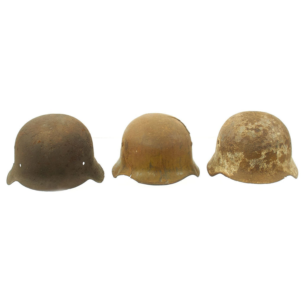 Original Set of 3 WWII German and Hungarian Dug Up Helmet Shells - M35 M38 and M42 Original Items
